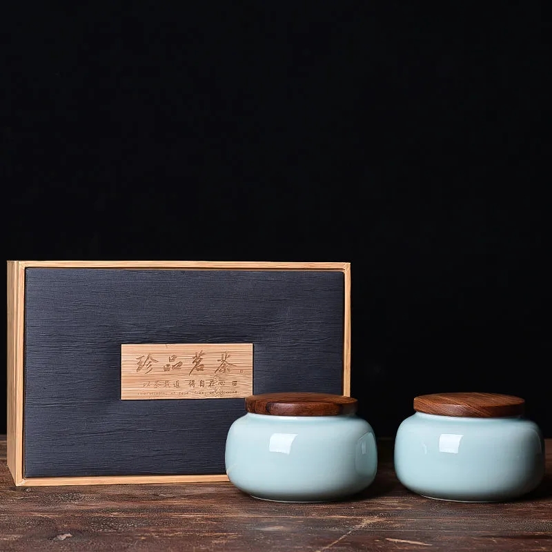 青岛陶瓷密封罐碧螺春绿茶大红袍木盖茶罐